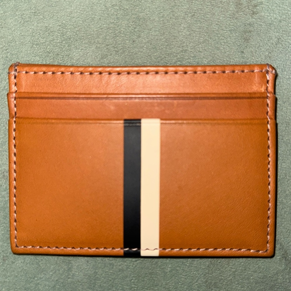 Clare V. Card Case Cuoio with Stripes
